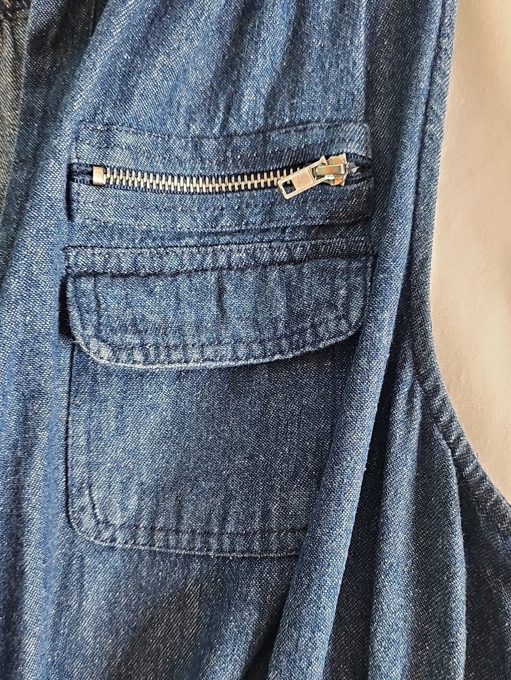 Kings Road 100% ShellCotton Sleeveless Dark Blue Denim Zip-Front Dress - Picture 3 of 9